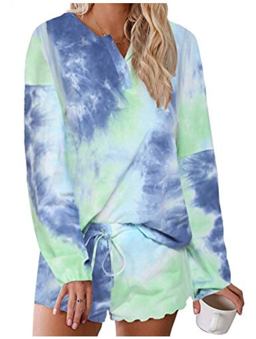 Ekouaer Tie Dye Pajamas Set Womens Loungewear Sleepwear 2 Piece PJ Sets