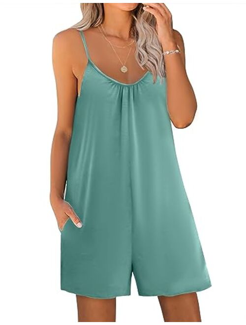 Ekouaer Pajamas Romper Women One Piece Sleepwear Loose Sleep Jumpsuit Sexy Loungewear V Neck Harem Playsuit