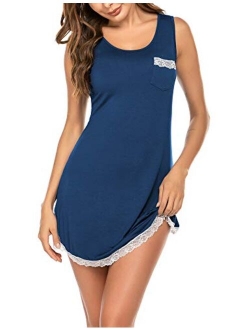 Sleepwear Women's Nightgown Tank Sleeveless Comfy Sleep Shirt Lace Trim Nightshirt(S-XXL)