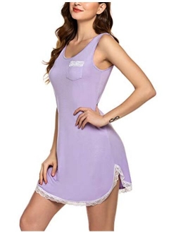 Sleepwear Women's Nightgown Tank Sleeveless Comfy Sleep Shirt Lace Trim Nightshirt(S-XXL)