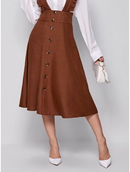 Shein Wide Waistband Button Front Ruffle Suspender Dress