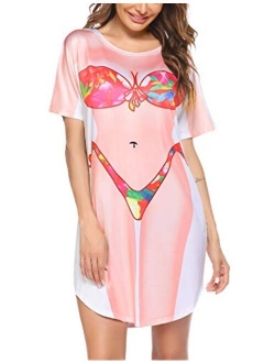 Women's Bikini Shirt Cover Up Short Sleeve Cute Bikini Print Cover-Up Baggy T Shirt Dress Fun Wear