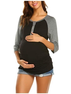 Women's Maternity Nursing Top 3/4 Sleeve Breastfeeding Henley Shirt Soft Tees Baseball T-Shirts (S-XXL)