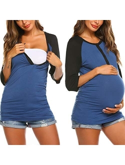 Women's Maternity Nursing Top 3/4 Sleeve Breastfeeding Henley Shirt Soft Tees Baseball T-Shirts (S-XXL)