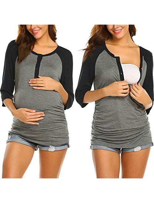 Ekouaer Maternity Shirts Nursing Tops for Breastfeeding Cotton