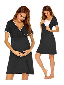 Women 3 in 1 Delivery/Labor/Maternity/Nursing Nightgown Short Sleeve Pleated Breastfeeding Sleep Dress(S-XXL)