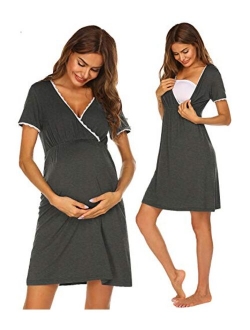 Women 3 in 1 Delivery/Labor/Maternity/Nursing Nightgown Short Sleeve Pleated Breastfeeding Sleep Dress(S-XXL)