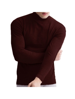 Men Half-High Collar Long Sleeve Thermal Undershirt Basic Tops Soft Casual Warm T-Shirts