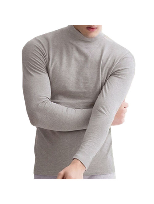 Men Half-High Collar Long Sleeve Thermal Undershirt Basic Tops Soft Casual Warm T-Shirts