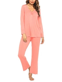 Women's Pj Set Sleepwear Two Piece Pajamas Tops with Long Sleep Pants Pjs Loungewear