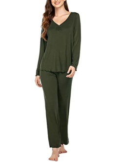 Women's Pj Set Sleepwear Two Piece Pajamas Tops with Long Sleep Pants Pjs Loungewear