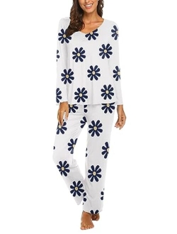 Women's Pj Set Sleepwear Two Piece Pajamas Tops with Long Sleep Pants Pjs Loungewear