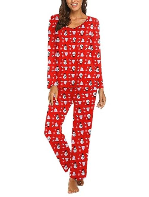 Ekouaer Women's Pj Set Sleepwear Two Piece Pajamas Tops with Long Sleep Pants Pjs Loungewear