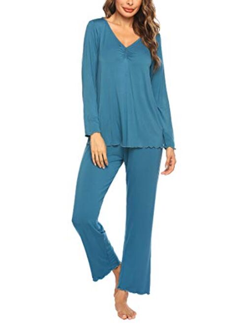 Ekouaer Women's Pj Set Sleepwear Two Piece Pajamas Tops with Long Sleep Pants Pjs Loungewear