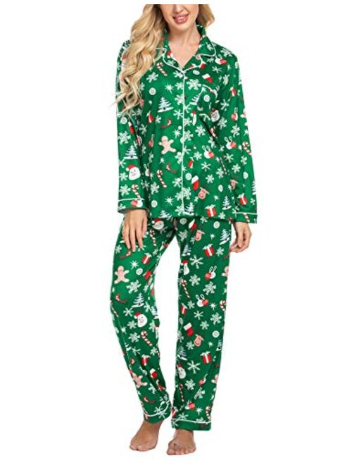 Ekouaer Pajamas Set Womens Long Sleeve Button Down Shirt Sleepwear 2 Piece Nightwear with Pants Soft Pjs