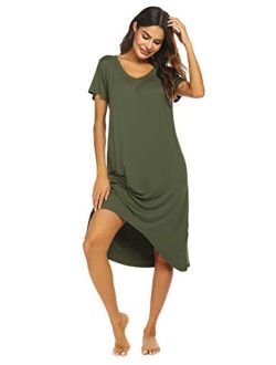Nightgowns Womens Short Sleeve Sleepwear Comfy Loungewear Plus Size Night Shirt S-XXL