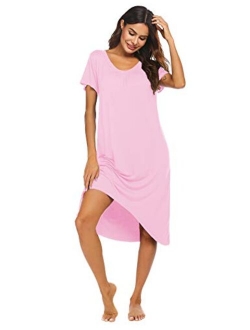 Nightgowns Womens Short Sleeve Sleepwear Comfy Loungewear Plus Size Night Shirt S-XXL