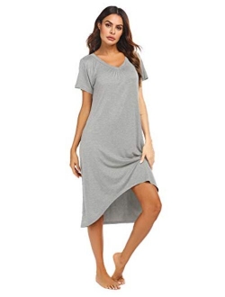 Nightgowns Womens Short Sleeve Sleepwear Comfy Loungewear Plus Size Night Shirt S-XXL