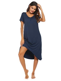 Nightgowns Womens Short Sleeve Sleepwear Comfy Loungewear Plus Size Night Shirt S-XXL