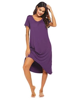 Nightgowns Womens Short Sleeve Sleepwear Comfy Loungewear Plus Size Night Shirt S-XXL