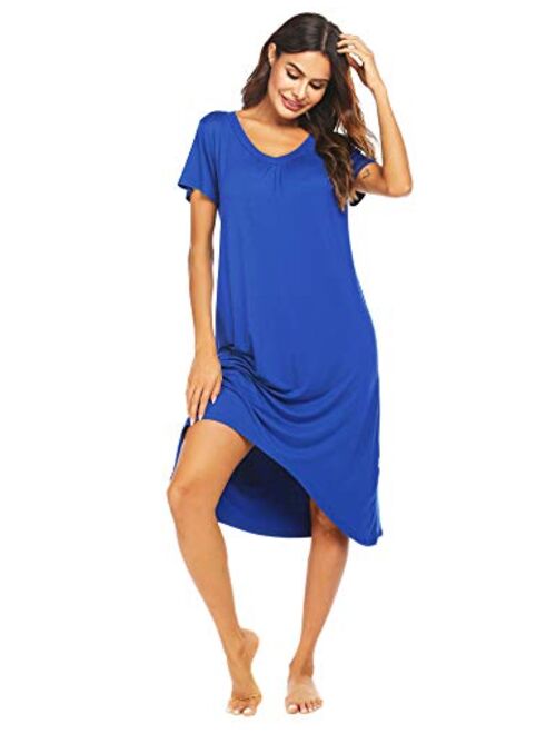 Ekouaer Nightgowns Womens Short Sleeve Sleepwear Comfy Loungewear Plus Size Night Shirt S-XXL