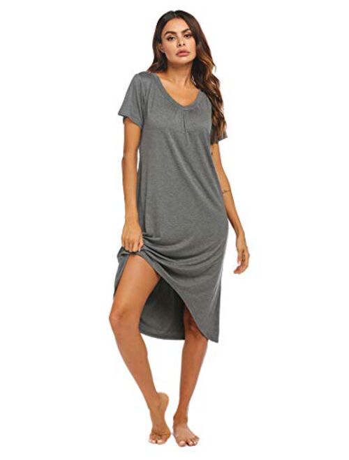 Ekouaer Nightgowns Womens Short Sleeve Sleepwear Comfy Loungewear Plus Size Night Shirt S-XXL