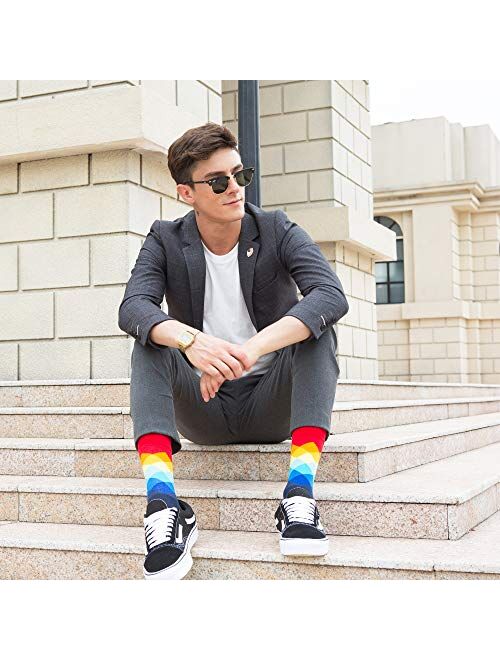 WeciBor Men's Dress Cool Colorful Fancy Novelty Funny Casual Combed Cotton Crew Socks Pack