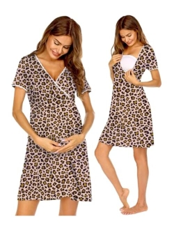 Women 3 in 1 Delivery/Labor/Maternity/Nursing Nightgown Short Sleeve Pleated Breastfeeding Sleep Dress(S-XXL)