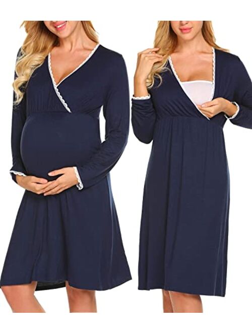 Ekouaer Women 3 in 1 Delivery/Labor/Maternity/Nursing Nightgown Short Sleeve Pleated Breastfeeding Sleep Dress(S-XXL)