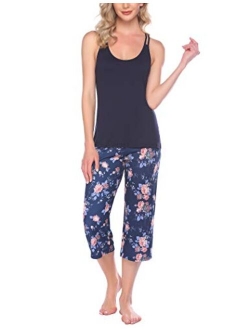 Pajamas Women's Cami Pajama Set Sleeveless Sleepwear Racerback PJ Sets Soft Tank Top Set with Shorts