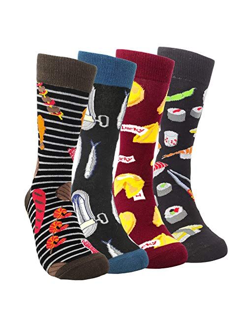 HSELL Mens Fun Patterned Dress Socks - Funny Novelty Crazy Design Cotton Socks