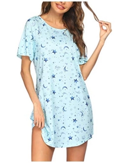 Nightgowns Short Sleeve Raglan Sleepshirts Casual Nightshirt Lounge Dress Boyfriend Style Sleepwear for Women