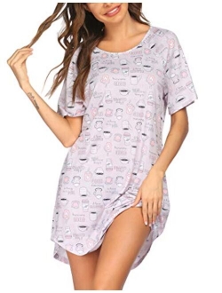 Nightgowns Short Sleeve Raglan Sleepshirts Casual Nightshirt Lounge Dress Boyfriend Style Sleepwear for Women