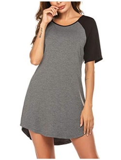 Nightgowns Short Sleeve Raglan Sleepshirts Casual Nightshirt Lounge Dress Boyfriend Style Sleepwear for Women