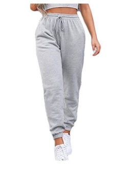 Women's Solid Sweatpants Drawstring Jogger Sweat Pants Cinch Bottom Casual Elastic Waist Workout Trousers