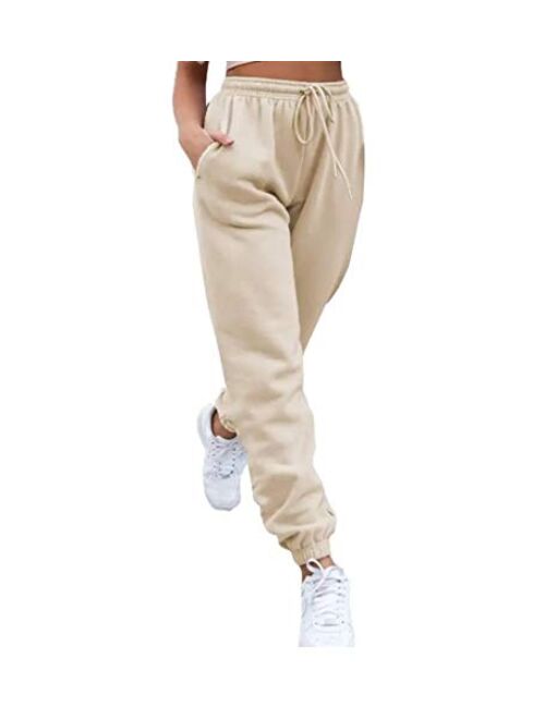 Women's Solid Sweatpants Drawstring Jogger Sweat Pants Cinch Bottom Casual Elastic Waist Workout Trousers