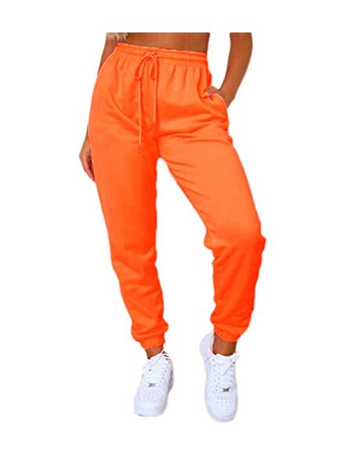 Women's Solid Sweatpants Drawstring Jogger Sweat Pants Cinch Bottom Casual Elastic Waist Workout Trousers