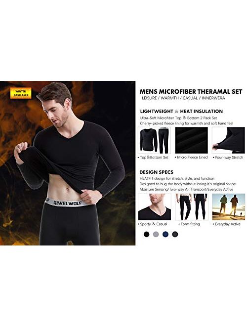 Men's Thermal Underwear Set Microfiber Fleece Long Johns Winter Base Layer Top and Bottom