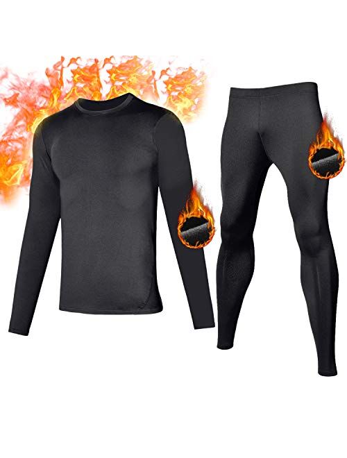 FANDIMU Mens Thermal Underwear Set Skiing Winter Warm Base Layers Tight Long Johns Tops and Bottom Set with Fleece Lined