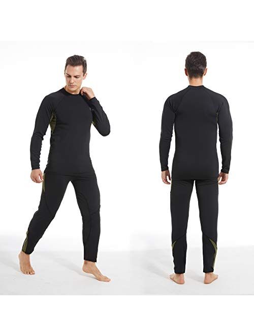 Mens Thermal Underwear Set, Winter Fleece Lined Sport Long Johns Base Layer Quick Drying Thermo for Hunting Skiing