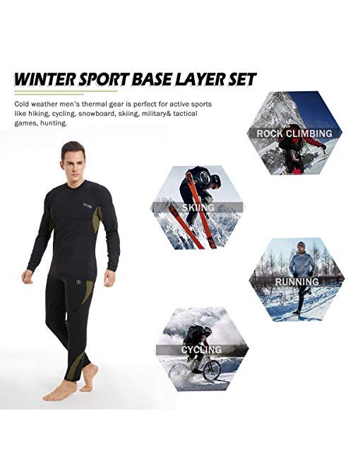 Mens Thermal Underwear Set, Winter Fleece Lined Sport Long Johns Base Layer Quick Drying Thermo for Hunting Skiing