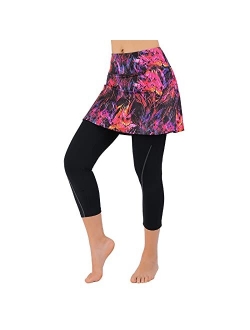 Women Capri Skirted Leggings with Pockets For Yoga Tennis Golf