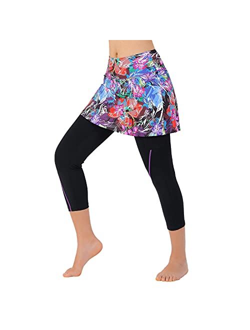 ANIVIVO Women Capri Skirted Leggings with Pockets For Yoga Tennis Golf