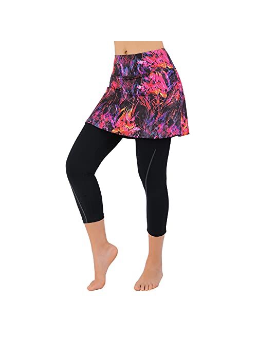 ANIVIVO Women Capri Skirted Leggings with Pockets For Yoga Tennis Golf