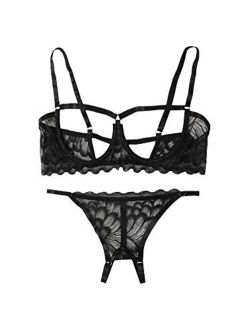 Lziizl Women Sexy Lace Bra and Panty Set Bralette Lingerie 2 Piece