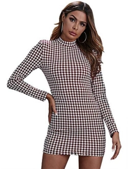 Women's Leopard Print Club Dress Long Sleeves Bodycon Pencil Mini Dresses