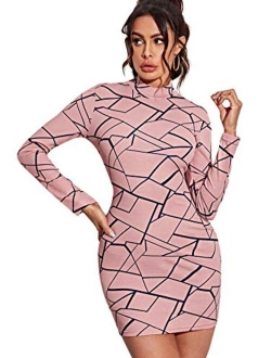 Women's Leopard Print Club Dress Long Sleeves Bodycon Pencil Mini Dresses