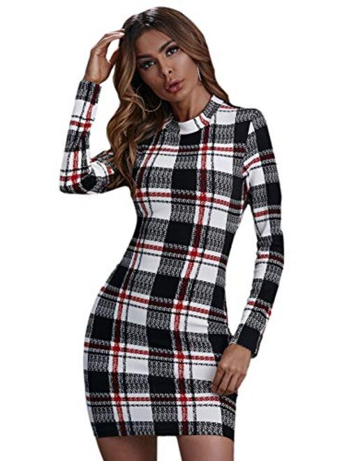 SweatyRocks Women's Leopard Print Club Dress Long Sleeves Bodycon Pencil Mini Dresses