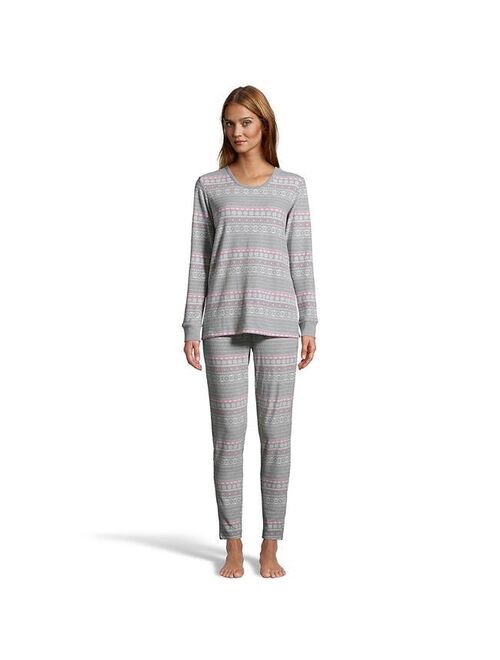 Hanes 889835213416 Womens Thermal Texture Set - Blue Plaid - Large