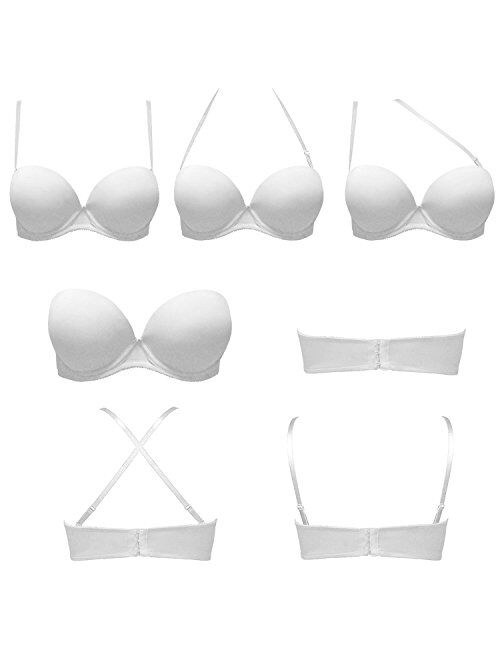 Vogue's Secret Women's Push Up Strapless Bra Convertible Underwire Thick Padded T-Shirt Multiway Bras